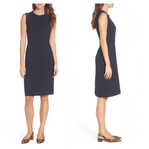 J. Crew Dresses & Skirts - SOLD ❌ J. Crew Women’s Navy Blue Ruffle Trim Stretch Sleeveless Shift Dress 8